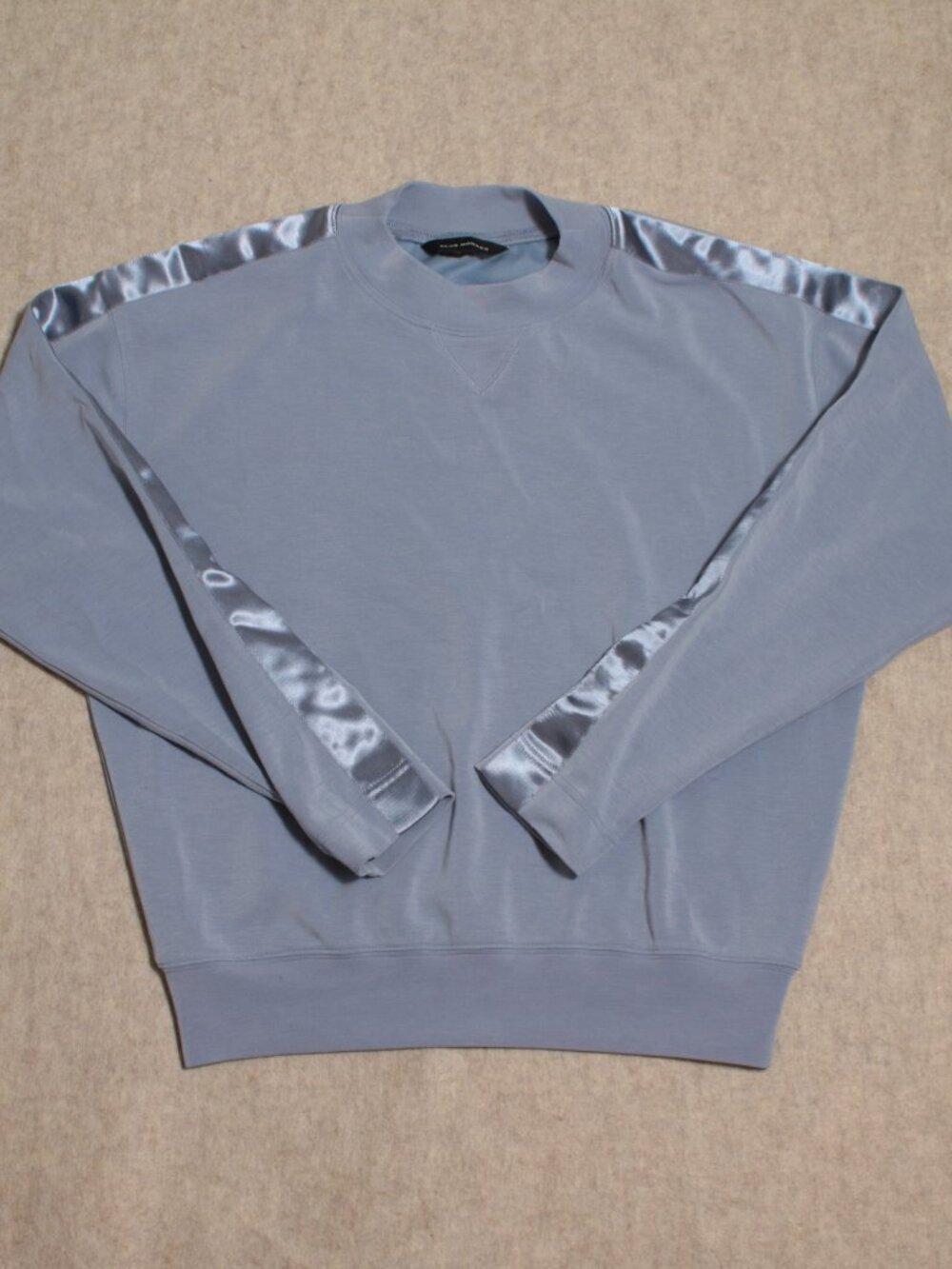 Club Monaco Baby Blue Satin-Stripe Crewneck